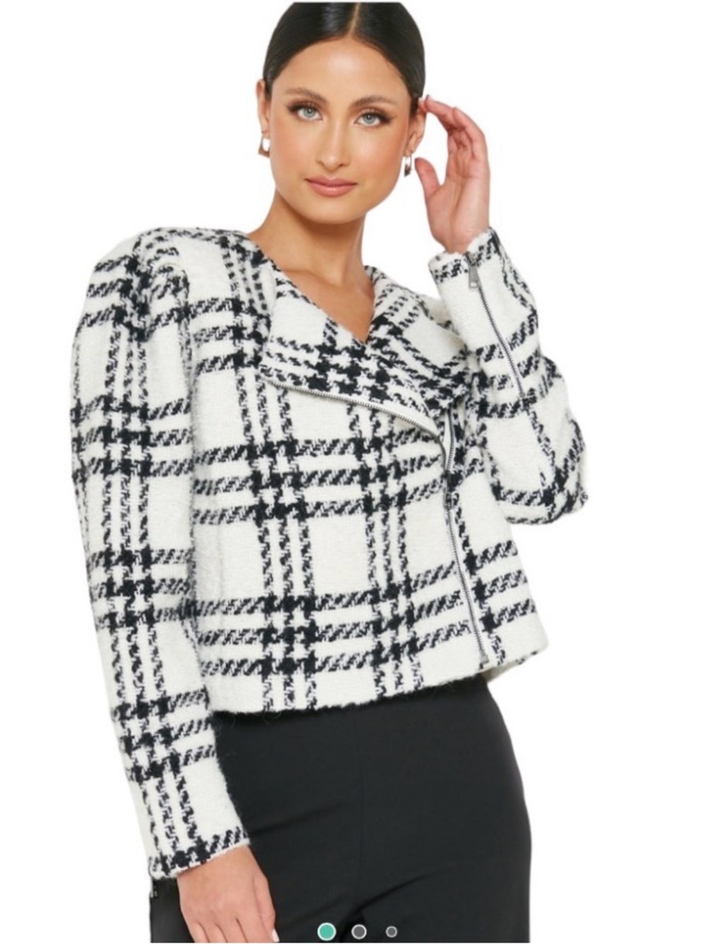 Beautiful Ted Baker Black & White Plaid Bouclé Moto Jacket